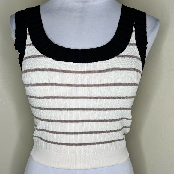 Anna Dani Rib Knit Crop Top OS Cream Black Stripe Scoop Neck Tank Chic New - Picture 1 of 8